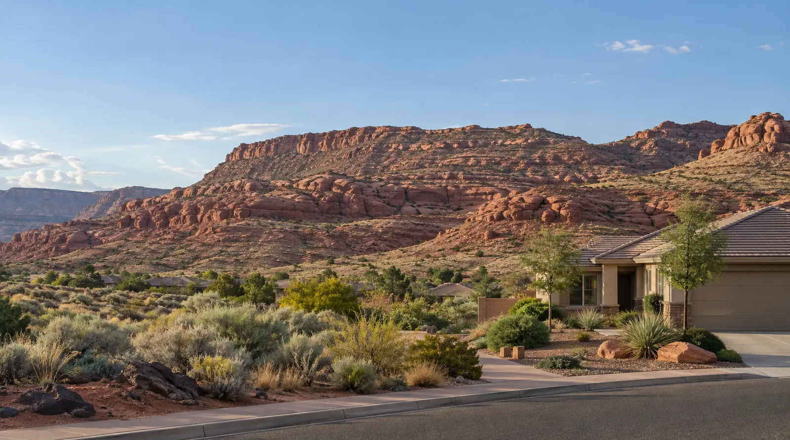Southern Utah home beneath red sandstone bluffs
